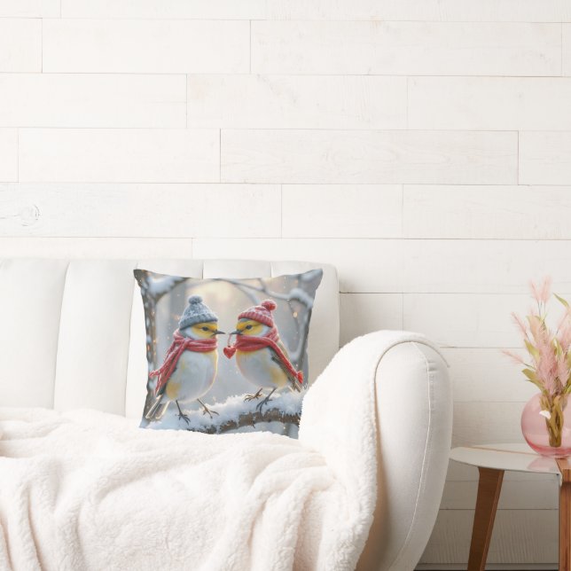 Winter Birds With Red Heart Cushion (Couch)