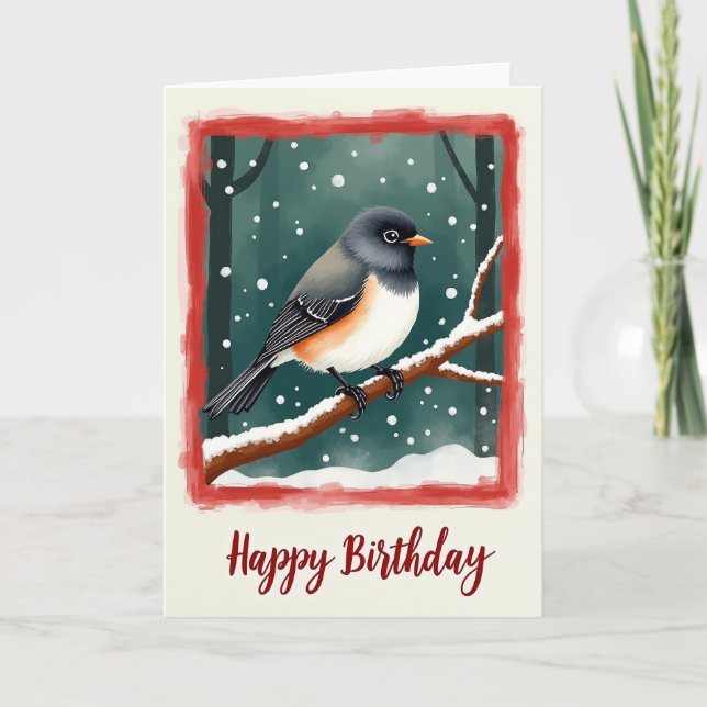 Winter Birthday Bird Card (Front)