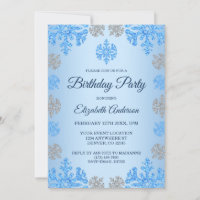 Winter Birthday Ice Blue Silver Snowflake