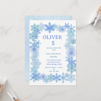 Winter Birthday Invitation, Minimalist Snowflake Invitation