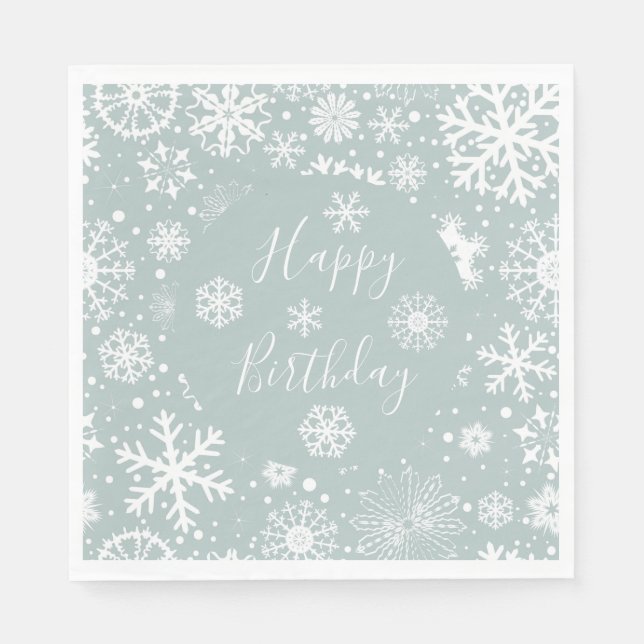 Winter Birthday Paper Napkins Happy Birthday Snow (Front)