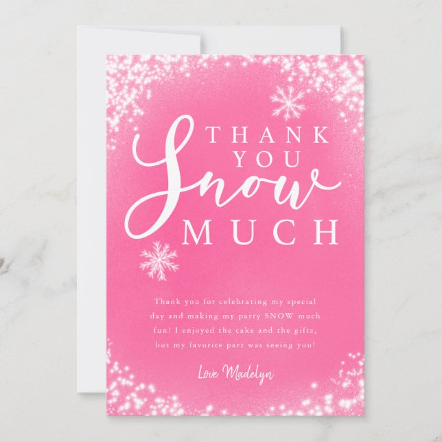 Winter Birthday Party Girl Thank You Snow Much Card (Front)