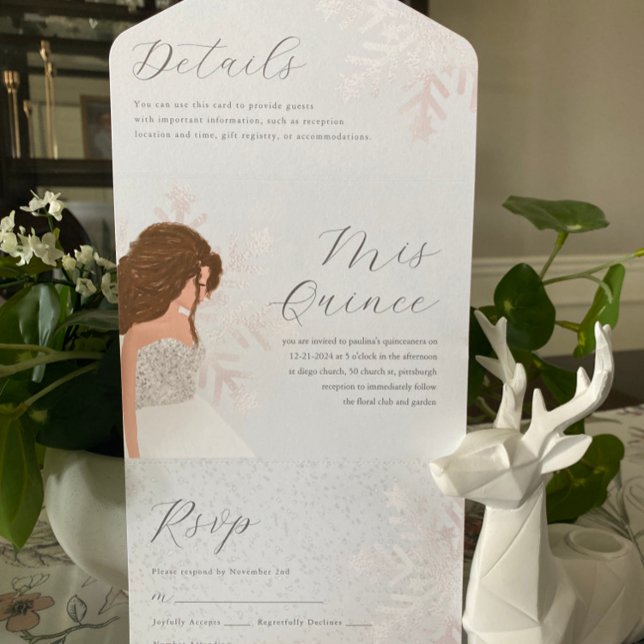 Winter Birthday Snowy Quinceanera 15 Years Blue All In One Invitation (All in one quinceanera invitation coordinates with the quince stickers found in this collection.)