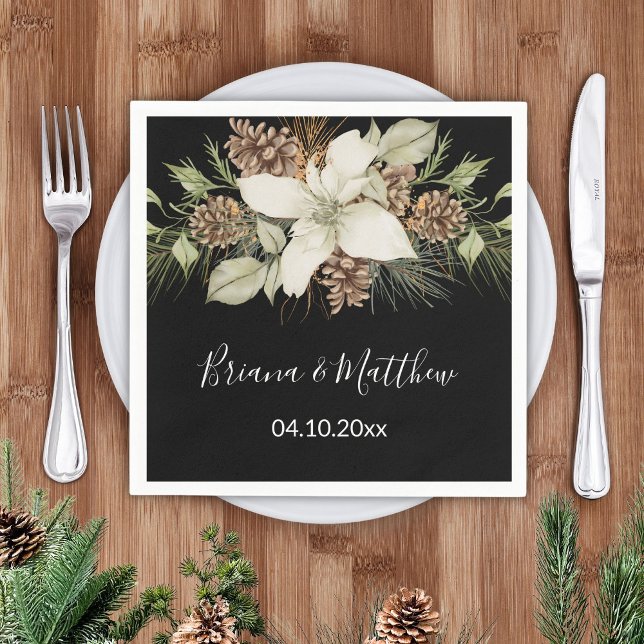Winter Black and White Elegant Script Wedding Napkin (Creator Uploaded)
