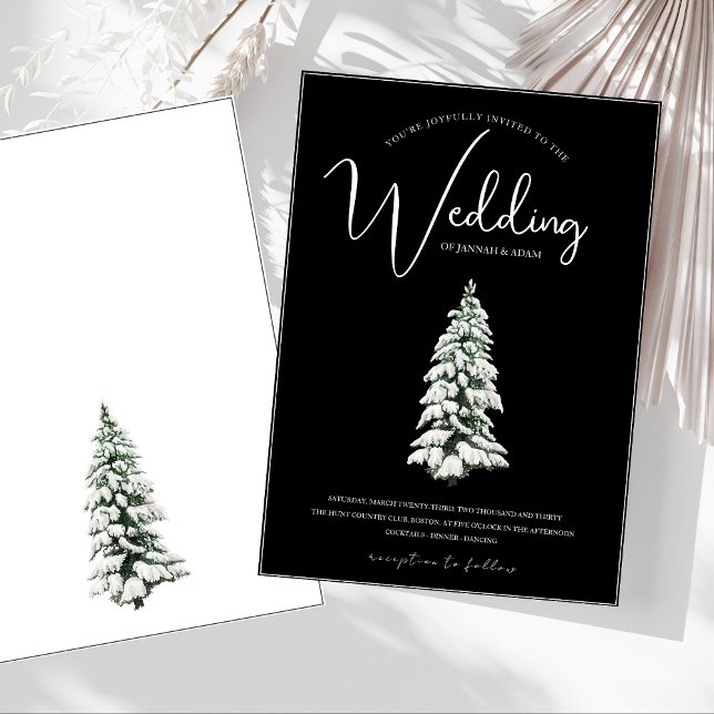Winter Black and White Snowy Pine Tree Wedding Invitation (Winter Black and White Snowy Pine Tree Wedding Invitation)