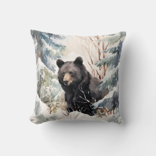 Winter Black Bear Throw Pillow