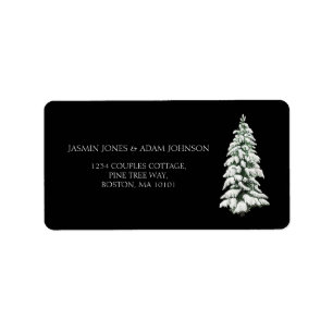 Winter Black Snow Christmas Tree Wedding Label