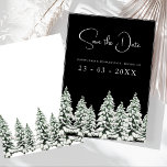 Winter Black Snow Christmas Trees Wedding Save The Date<br><div class="desc">Winter Black Snow Christmas Trees Wedding Save the Date Cards. Step into a winter wonderland of love with our enchanting Winter Black and White Snowy Pine Trees Wedding save the dates. Picture the magic of a snowy landscape, where majestic pine trees stand tall in their elegant simplicity, creating a rustic...</div>