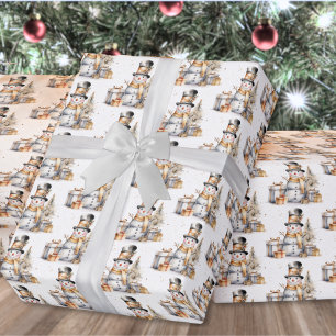 Winter Black White Snowman Christmas Wrapping Paper