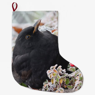Winter Blackbird Large Christmas Stocking