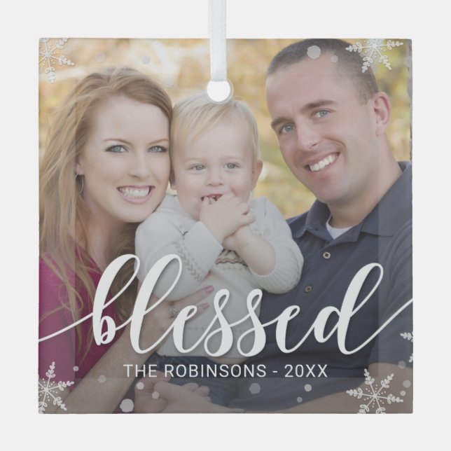 Winter Blessings Custom Photo Christmas Ornament (Front)