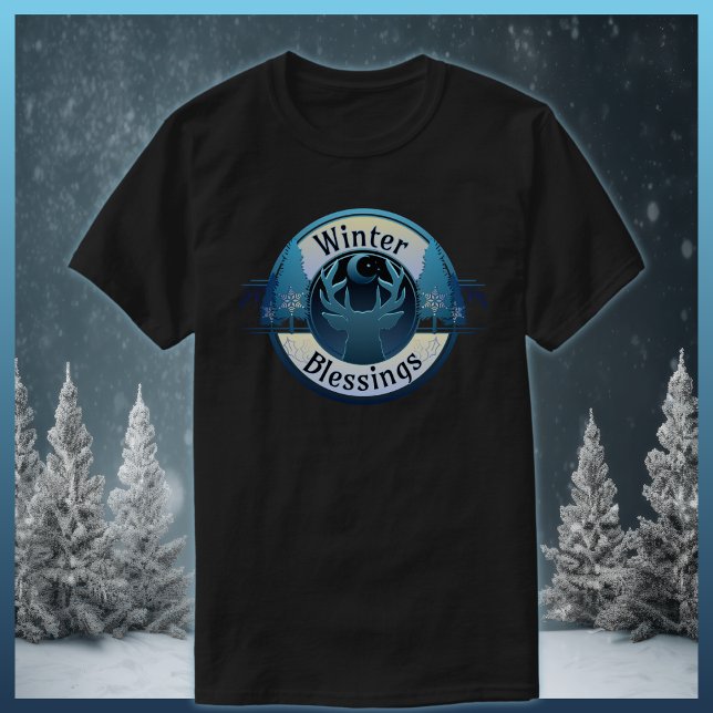 Winter Blessings Deer and Moon Badge T-Shirt (Creator Uploaded)