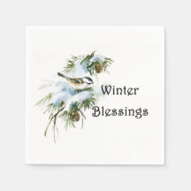 "Winter Blessings" Paper Napkins Chickadee Snow