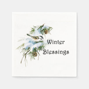"Winter Blessings" Paper Napkins Chickadee Snow