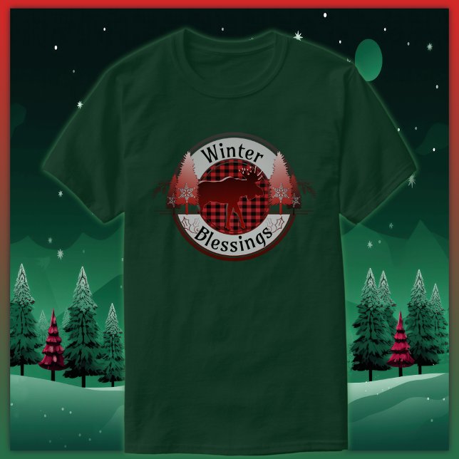 Winter Blessings Plaid Moose Badge T-Shirt (Creator Uploaded)