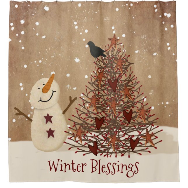 Winter Blessings Snowman Shower Curtain (Front)