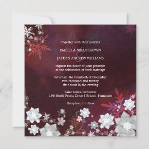 Winter Blings Merlot & White Wedding Invitation