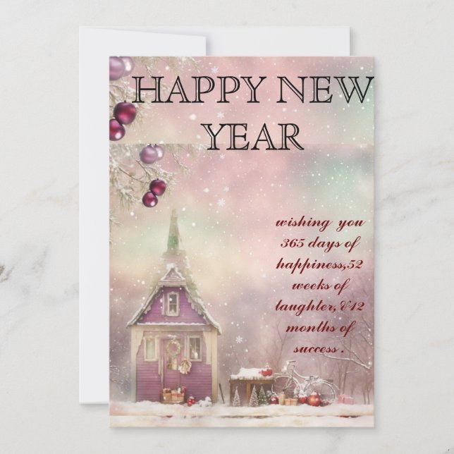  "Winter Bliss: Light Pastels New Year's Greeting  Holiday Card (Front)