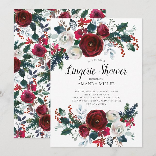 Winter Bloom Floral Bridal Lingerie Shower Invitation (Front/Back)