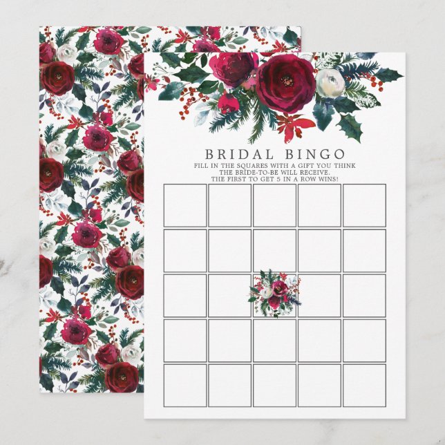 Winter Bloom Floral Bridal Shower Bingo Game Invitation (Front/Back)