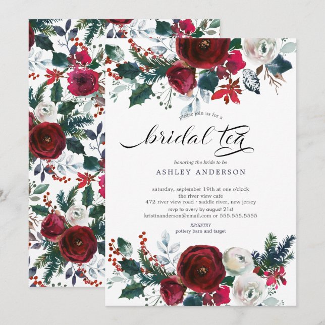 Winter Bloom Floral Bridal Shower Bridal Tea Invitation (Front/Back)