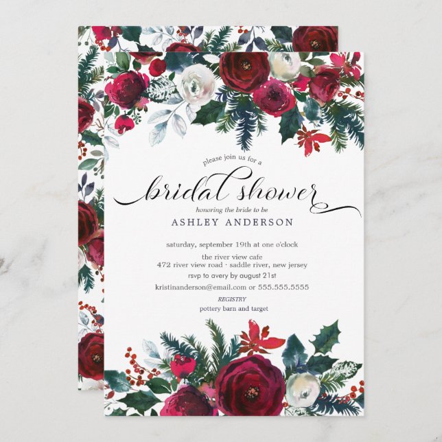 Winter Bloom Floral Bridal Shower Invitation (Front/Back)