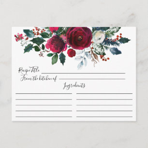 Winter Bloom Floral Bridal Shower Recipe Card