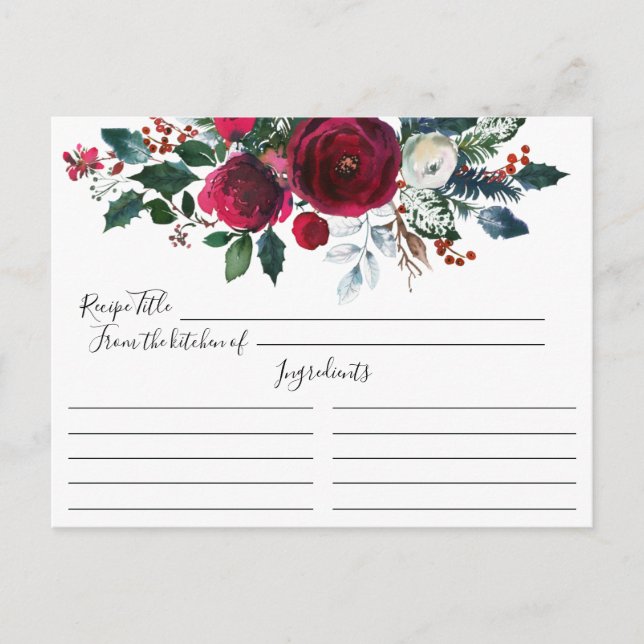 Winter Bloom Floral Bridal Shower Recipe Card (Front)