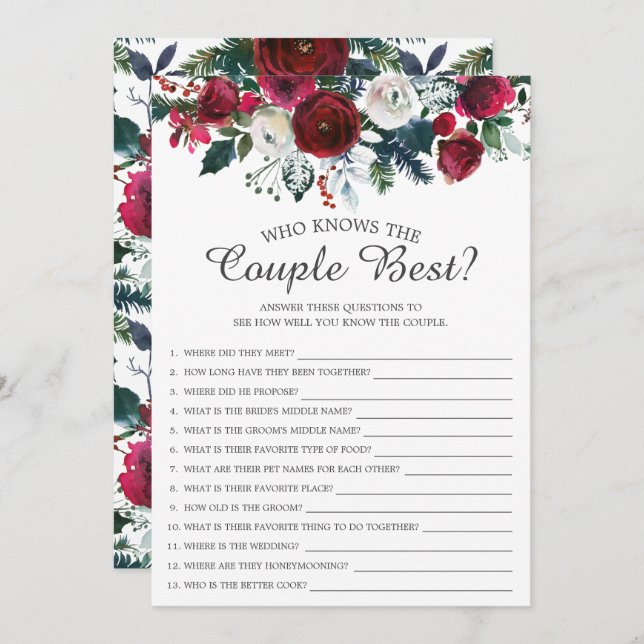 Winter Bloom Who Knows the Couple Best Bridal Game Invitation (Front/Back)