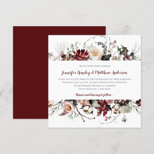Winter Blooms - Burgundy Text Wedding   Invitation