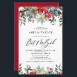 Winter Blooms Floral Bat Mitzvah Invitation<br><div class="desc">Invite family and friends with this customisable Bat Mitzvah invitation. It features watercolour garlands of red roses, winterberries and poinsettia flowers with pinecones and greenery accents. Personalise by adding names, date, time, venue and other event details. This winter floral invitation is perfect for winter Bat Mitzvahs. Matching items are available....</div>