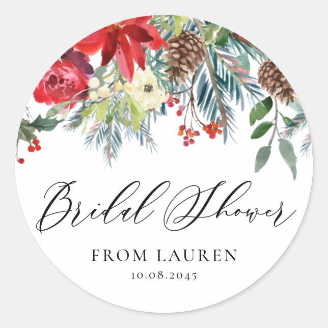 Winter Blooms Garland Floral Bridal Shower Classic Round Sticker (Front)