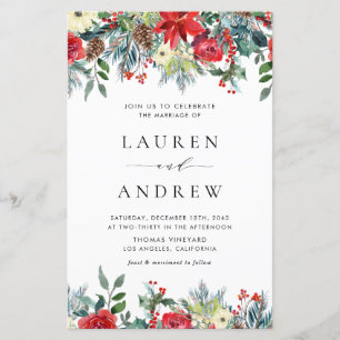 Winter Blooms Garland Floral Wedding Invitation