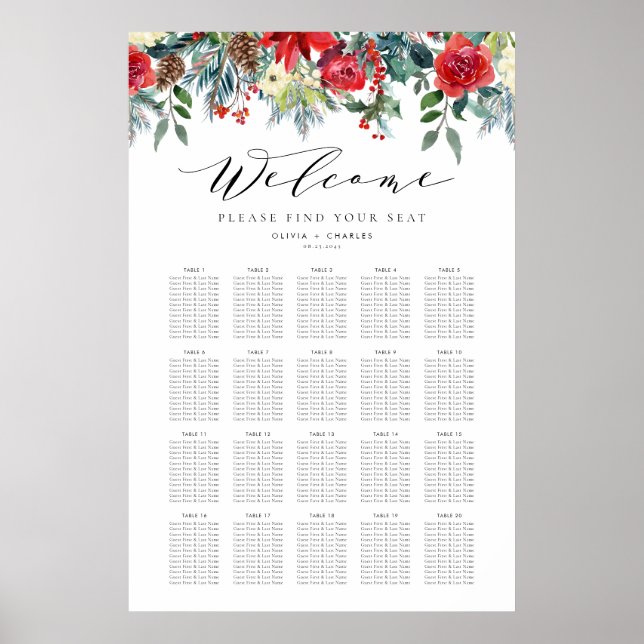 Winter Blooms Garland Wedding Seating Chart (Front)