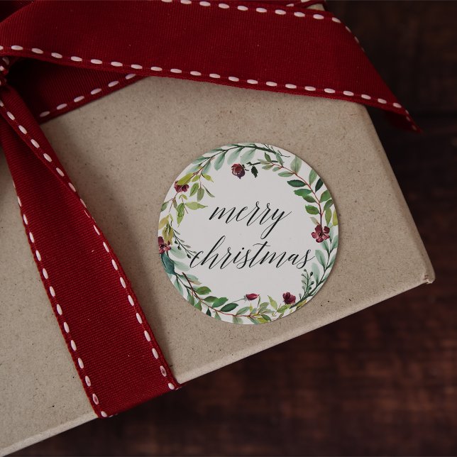 Winter Blooms | Merry Christmas Classic Round Sticker (Creator Uploaded)