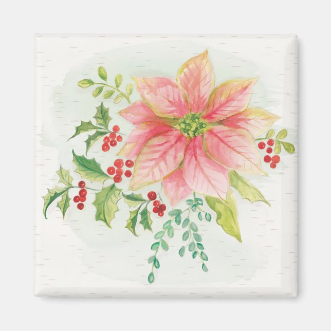 Winter Blooms | Pink Blooming Poinsettia Magnet (Front)