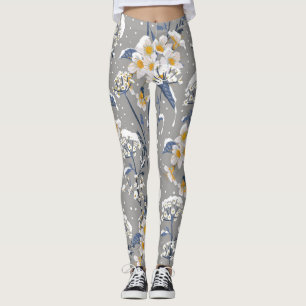 Winter Blossom: Delicate Floral Pattern Leggings