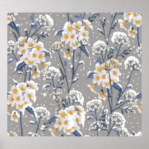 Winter Blossom: Delicate Floral Pattern Poster