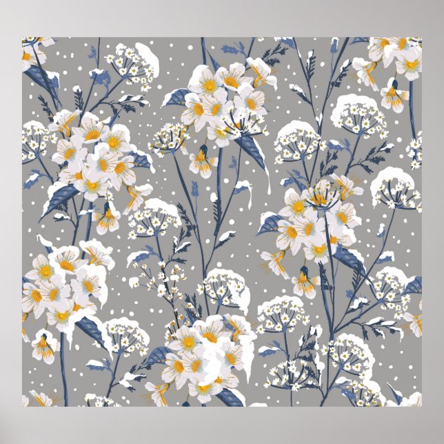 Winter Blossom: Delicate Floral Pattern Poster (Front)