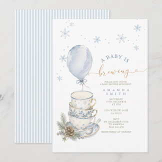Winter Blue A Baby Is Brewing Baby Shower Invitation