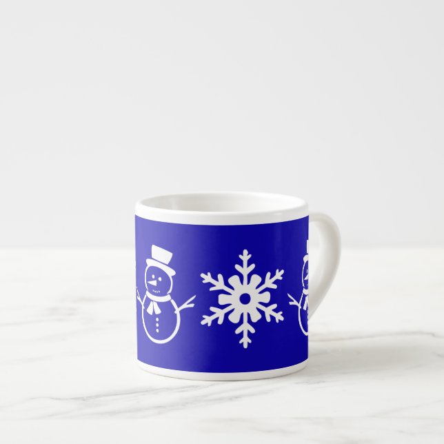 Winter Blue and White Cute Snowman Snowflake Espresso Cup (Front Right)