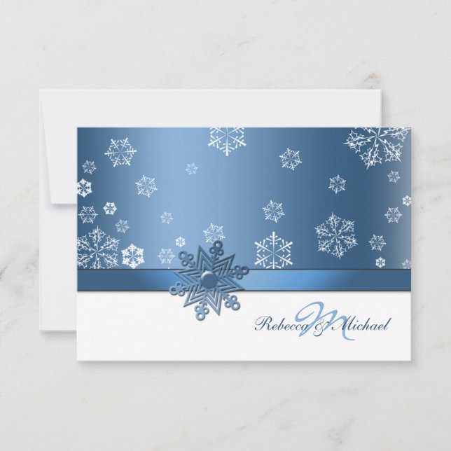 Winter Blue and White Snowfalkes RSVP Cards (Front)