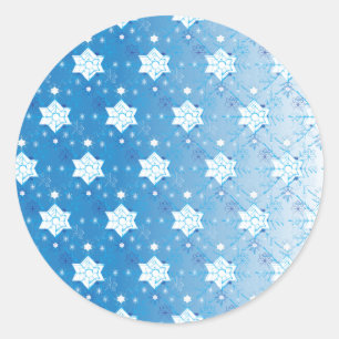 Winter blue and white Snowflakes pattern Classic Round Sticker