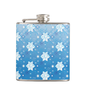 Winter blue and white Snowflakes pattern Hip Flask