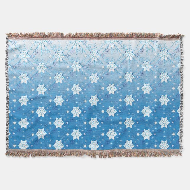 Winter blue and white Snowflakes pattern Throw Blanket (Front)