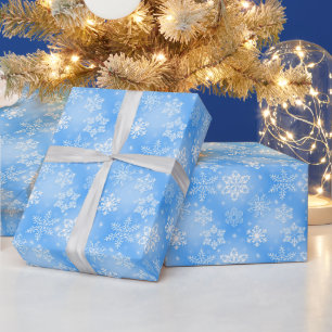 Winter Blue and White Snowflakes Wrapping Paper