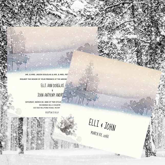 Winter Blue and White Wedding Invitation (Winter Wedding Blue and White Invitation)