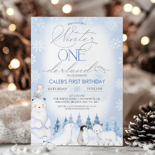Winter Blue Arctic Animals Onederland 1st Birthday Invitation