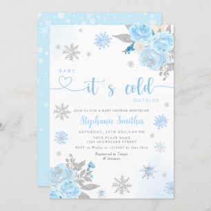 Winter Blue Baby It's Cold Outside Baby Shower  Invitation