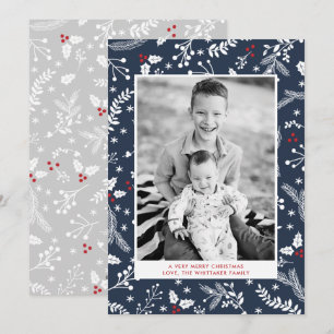Winter Blue Berries Christmas Holiday Flat Card